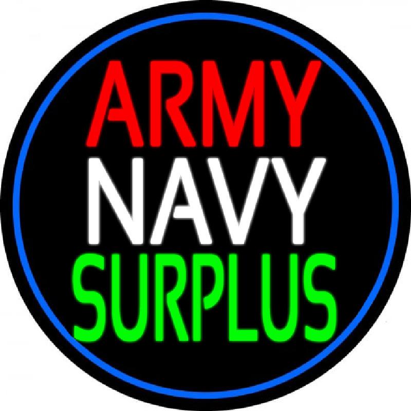 Army Navy Surplus Blue Round Handmade Art Neon Sign