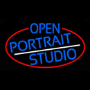 Blue Open Portrait Studio Oval With Red Border Handmade Art Neon Sign