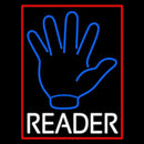Blue Palm White Reader Red Border Handmade Art Neon Sign