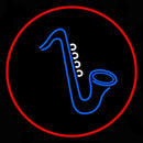 Blue Saxophone Red Border 1 Handmade Art Neon Sign