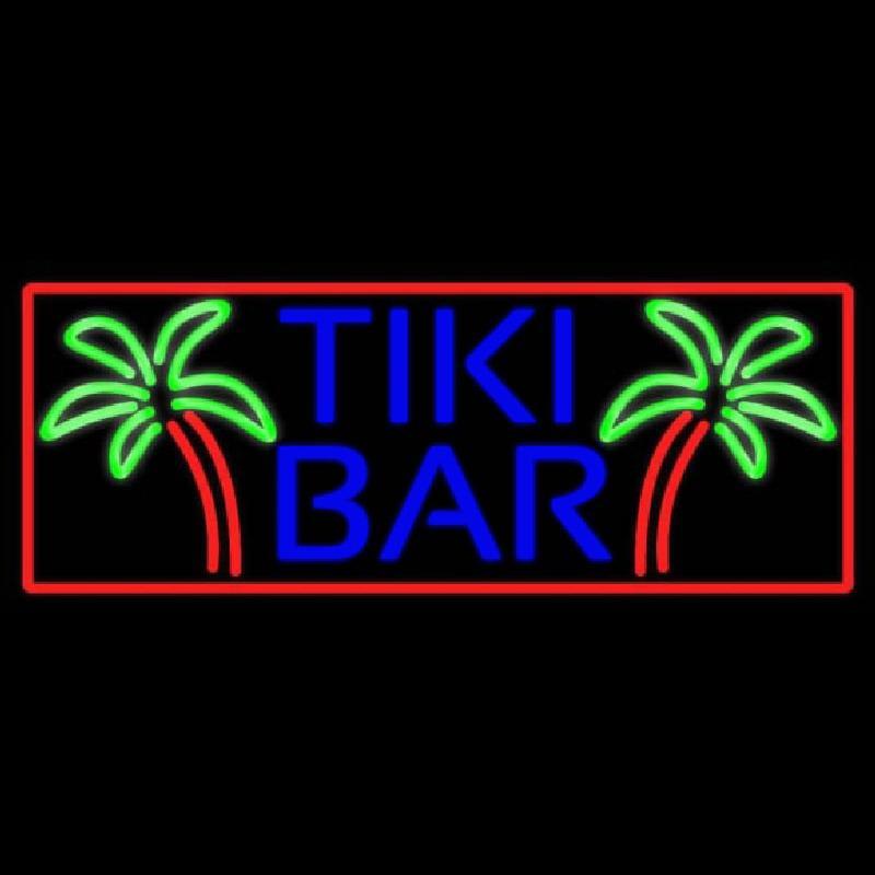 Blue Tiki Bar Palm Tree With Red Border Real Neon Glass Tube Handmade Art Neon Sign