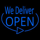 Blue We Deliver Open Handmade Art Neon Sign