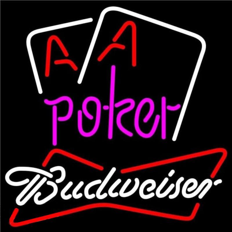 Budweiser Purple Lettering Red Aces White Cards Beer Sign Handmade Art Neon Sign
