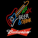 Budweiser Red And Drink Guitar Beer Sign Handmade Art Neon Sign