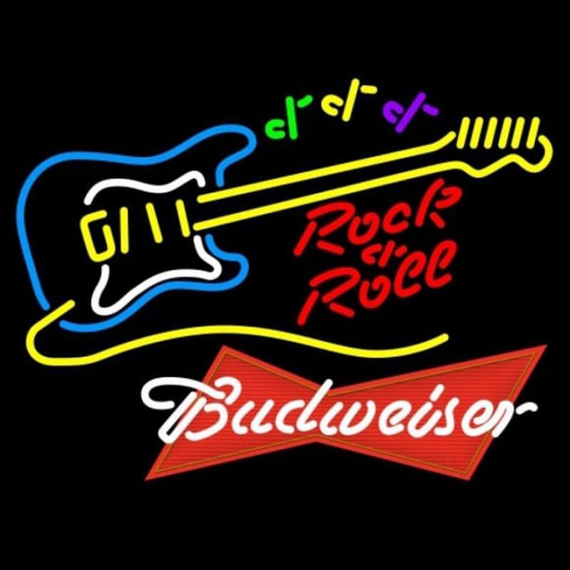 Budweiser Red Rock N Roll Yellow Guitar Beer Sign Handmade Art Neon Sign