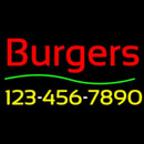 Burgers With Phone Number Handmade Art Neon Sign