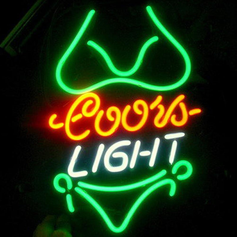 Professional  Coors Green Bikini Beer Bar Open Neon Signs
