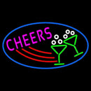 Cheers With Wine Glass Oval With Blue Border Handmade Art Neon Sign