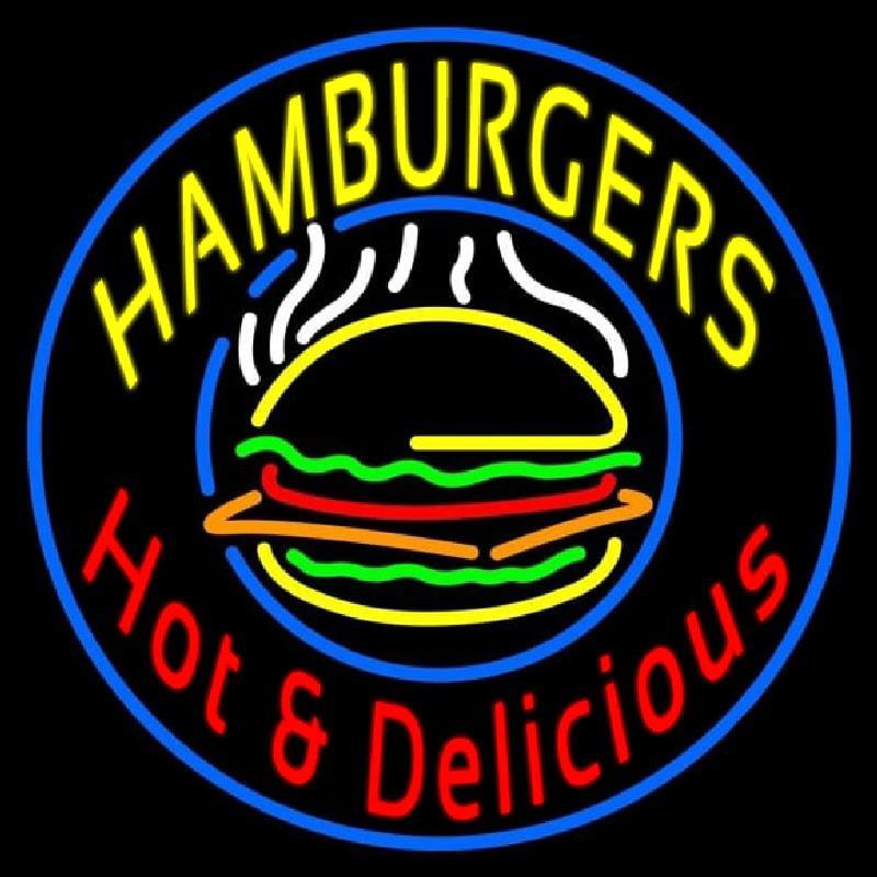 Circle Hamburgers Hot And Delicious Handmade Art Neon Sign