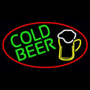 Cold Beer And Mug Oval With Red Border Handmade Art Neon Sign