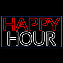 Double Stroke Happy Hour With Blue Border Handmade Art Neon Sign