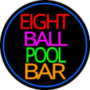 Eight Ball Pool Bar Oval With Blue Border Handmade Art Neon Sign