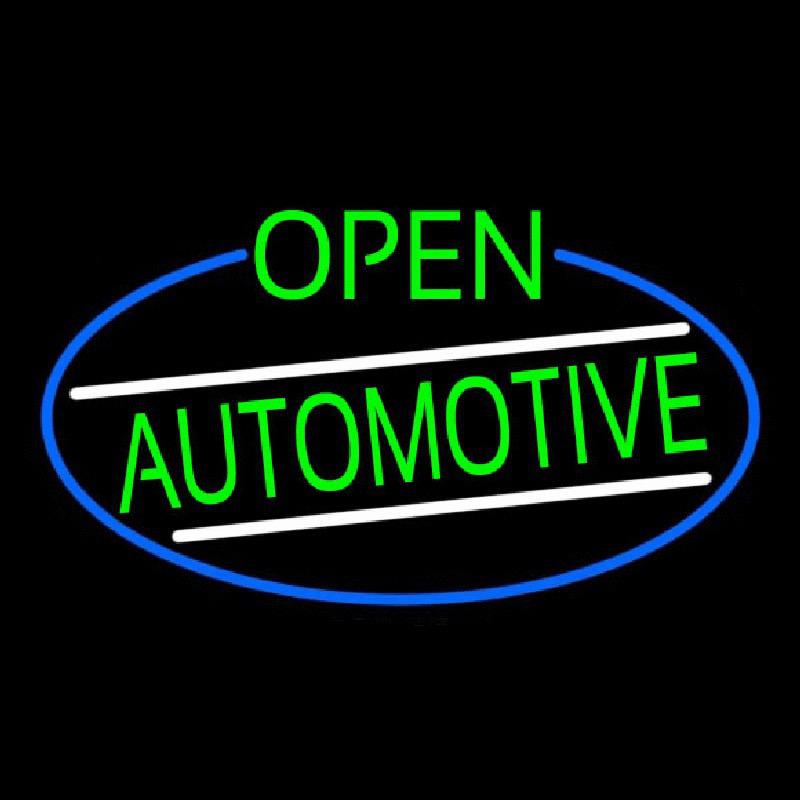 Green Open Automotive Oval With Blue Border Handmade Art Neon Sign