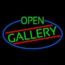Green Open Gallery Oval With Blue Border Handmade Art Neon Sign