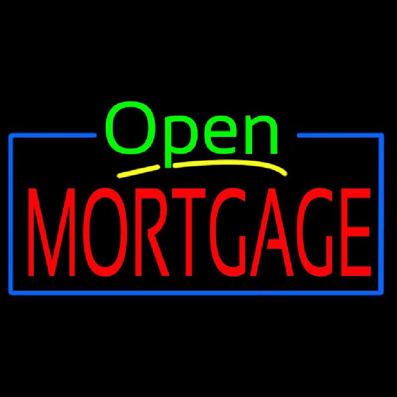 Green Open Mortgage Blue Border Handmade Art Neon Sign