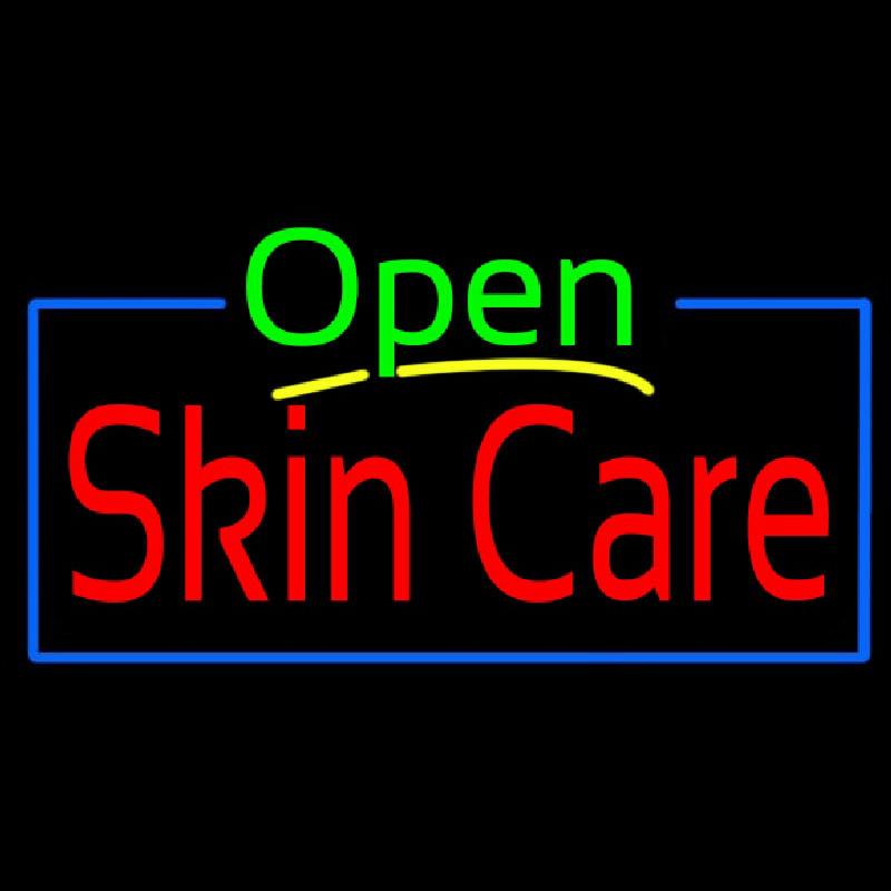 Green Open Skin Care Blue Border Handmade Art Neon Sign