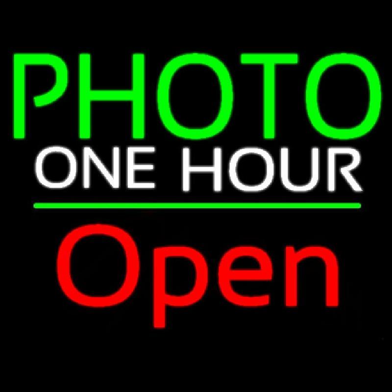 Green Photo One Hour With Open 2 Handmade Art Neon Sign