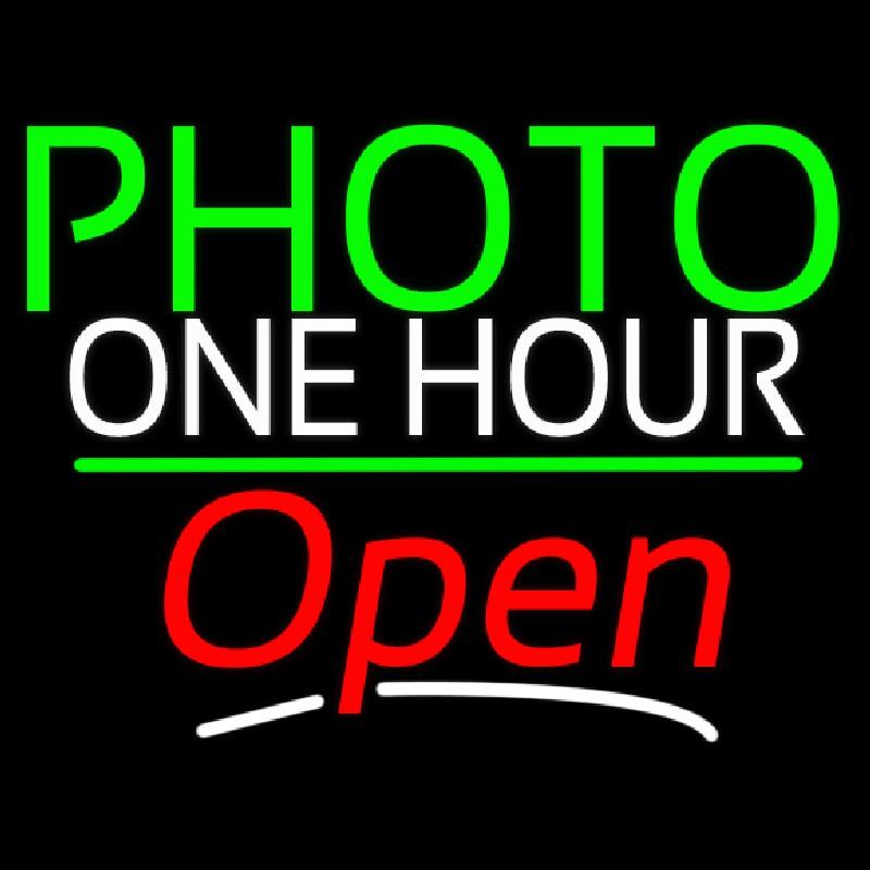Green Photo One Hour With Open 3 Handmade Art Neon Sign
