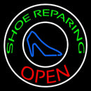 Green Shoe Repairing Open With Border Handmade Art Neon Sign