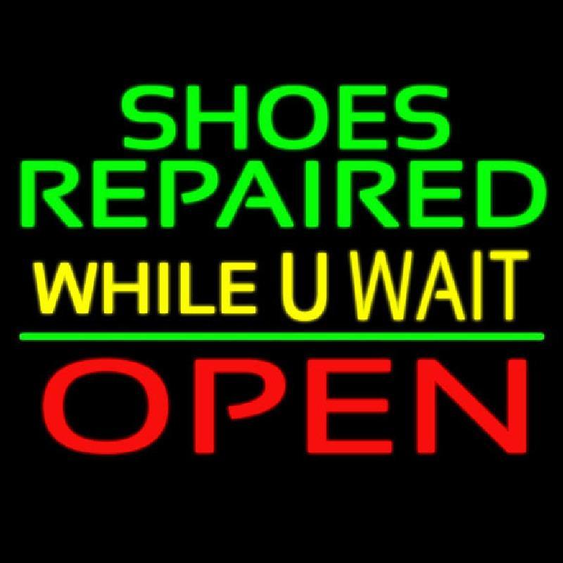 Green Shoes Repaired Yellow While You Wait Open Handmade Art Neon Sign