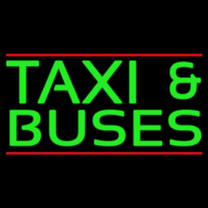 Green Taxi And Buses Handmade Art Neon Sign