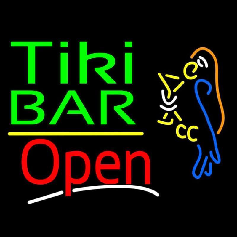 Green Tiki Bar With Parrot Martini Glass Open Handmade Art Neon Sign