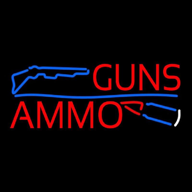 Guns Blue Line Ammo Handmade Art Neon Sign