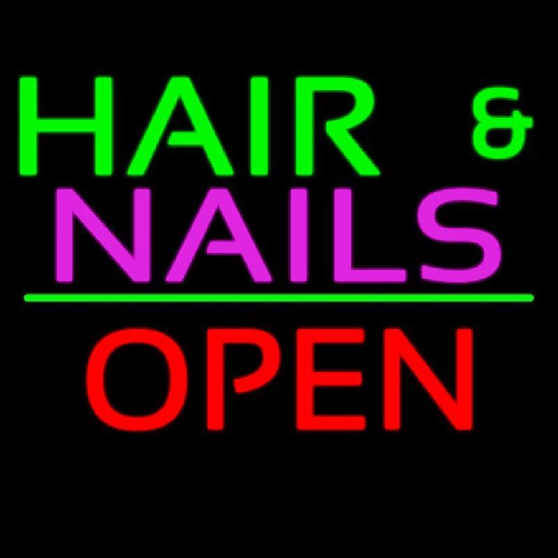 Hair And Nails Block Open Green Line Handmade Art Neon Sign