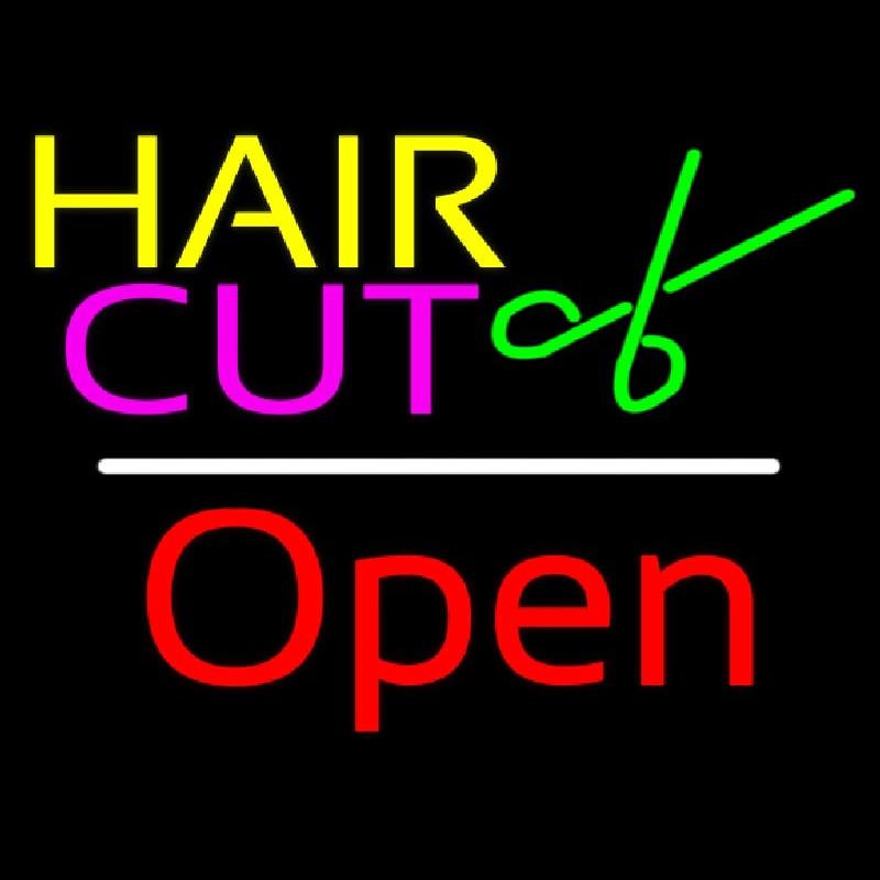 Hair Cut Logo Open White Line Handmade Art Neon Sign