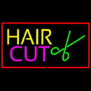 Hair Cut Logo With Red Border Handmade Art Neon Sign