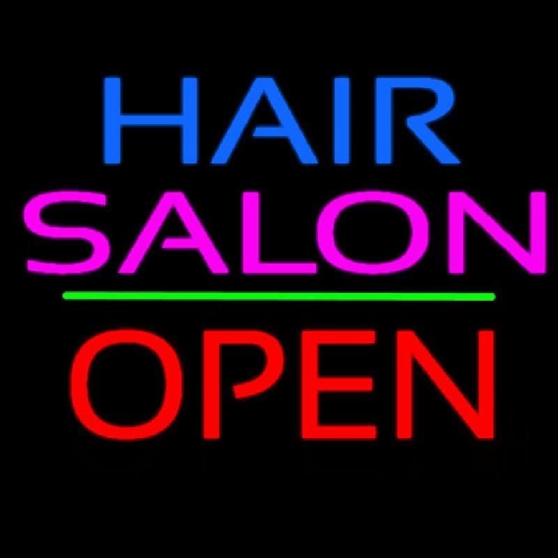 Hair Salon Block Open Green Line Handmade Art Neon Sign