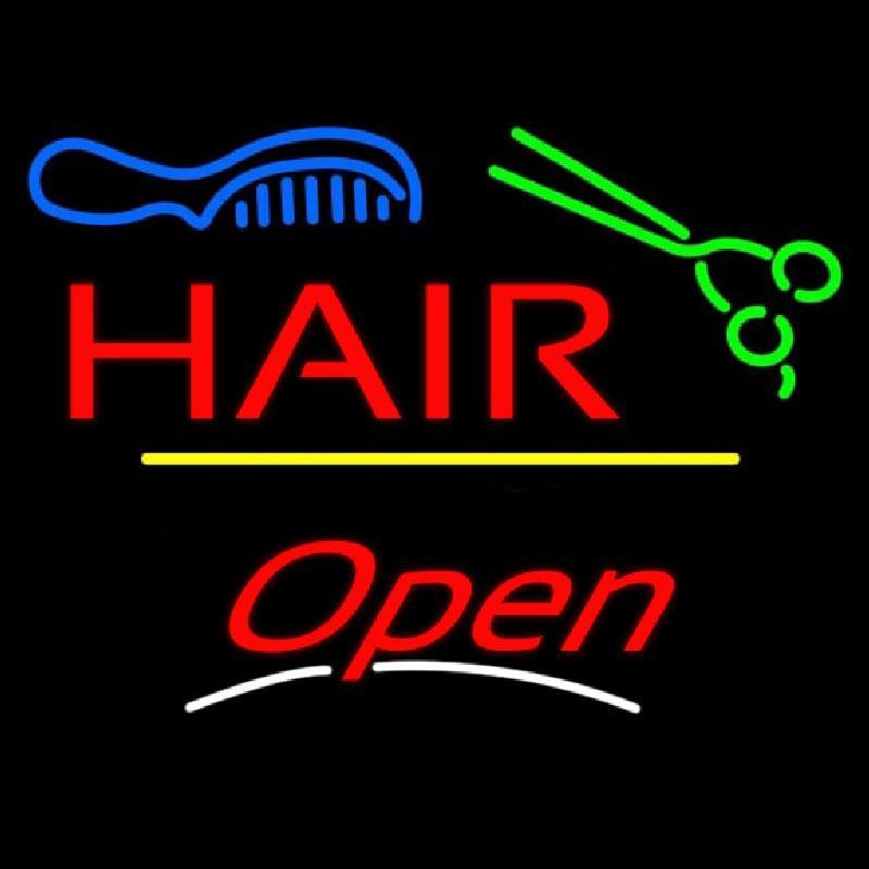 Hair Scissors Comb Open Yellow Line Handmade Art Neon Sign