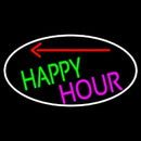 Happy Hour And Arrow Oval With White Border Handmade Art Neon Sign