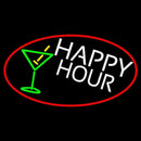 Happy Hour And Martini Glass Oval With Red Border Handmade Art Neon Sign