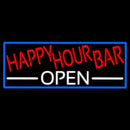 Happy Hour Bar Open With Blue Border Handmade Art Neon Sign