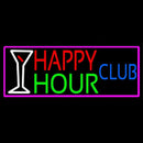 Happy Hour Club With Pink Border Handmade Art Neon Sign