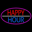Happy Hour Oval With Pink Border Handmade Art Neon Sign