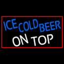 Ice Cold Beer On Top With Red Border Handmade Art Neon Sign