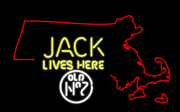 Jack Lives Here sign with Massachusetts neon sign