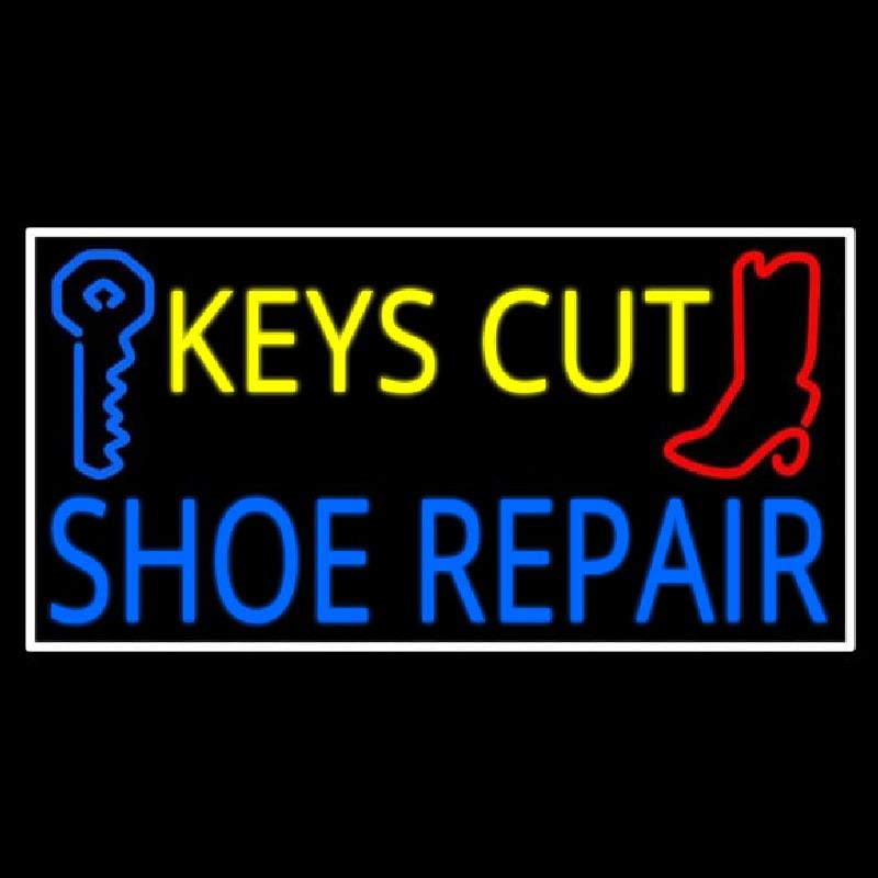 Keys Cut Shoe Repair With White Border Handmade Art Neon Sign
