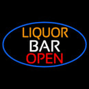Liquor Bar Open Oval With Blue Border Handmade Art Neon Sign