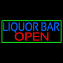 Liquor Bar Open With Green Border Handmade Art Neon Sign