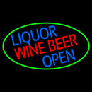 Liquor Wine Beer Open Oval With Green Border Handmade Art Neon Sign