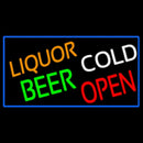 Liquors Beer Cold Open With Blue Border Handmade Art Neon Sign