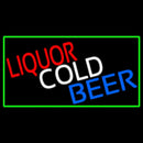 Liquors Cold Beer With Green Border Handmade Art Neon Sign