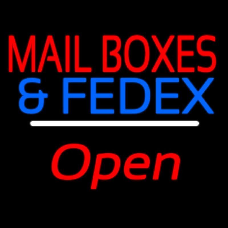 Mail Boxes And Fedex Open White Line Handmade Art Neon Sign
