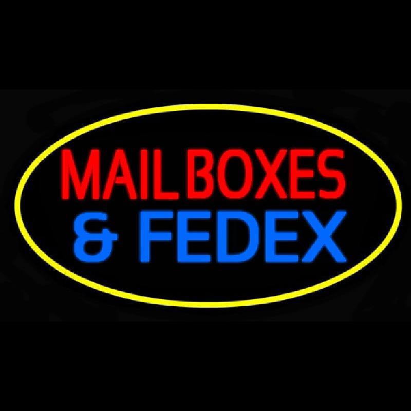 Mail Boxes And Fedex Oval Yellow Handmade Art Neon Sign