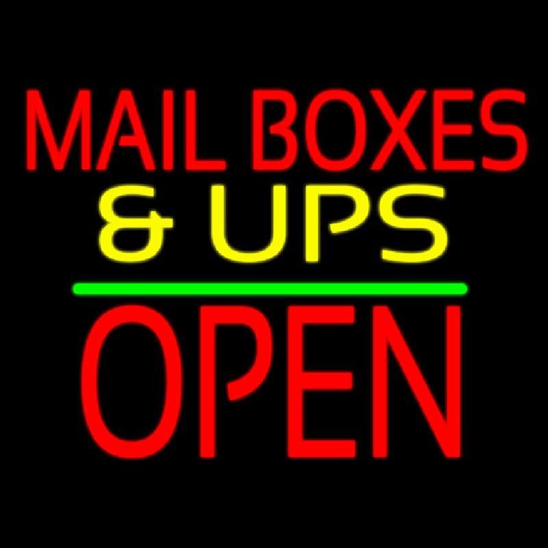 Mail Boxes And Ups Open Block Green Line Handmade Art Neon Sign