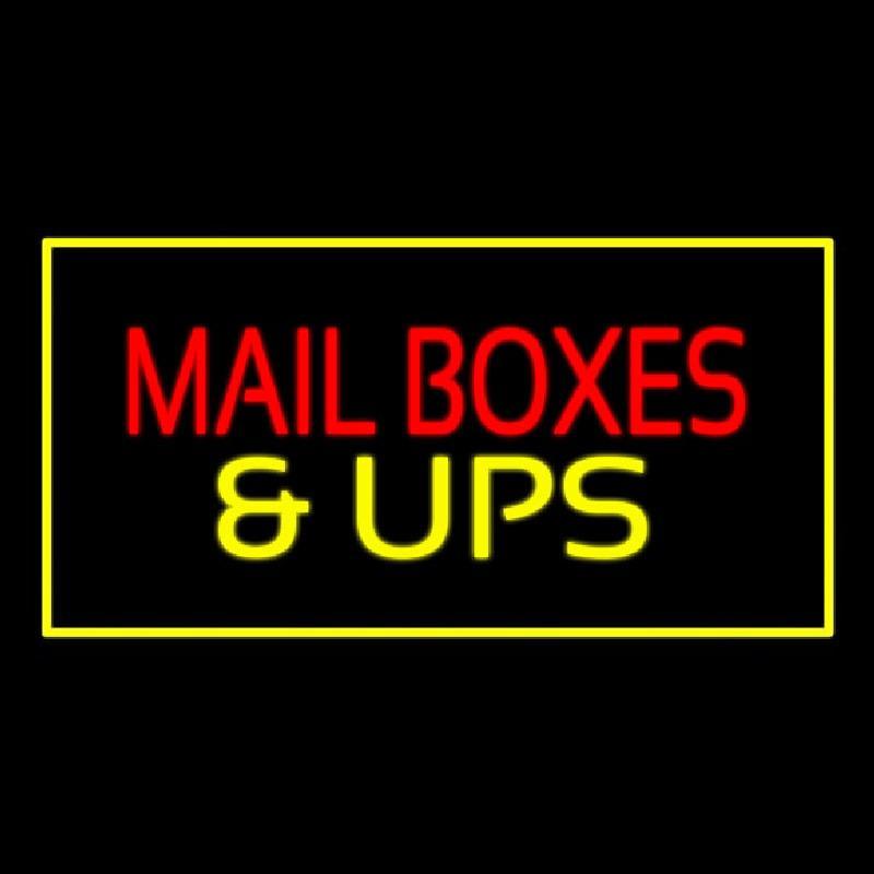 Mail Boxes And Ups Rectangle Yellow Handmade Art Neon Sign