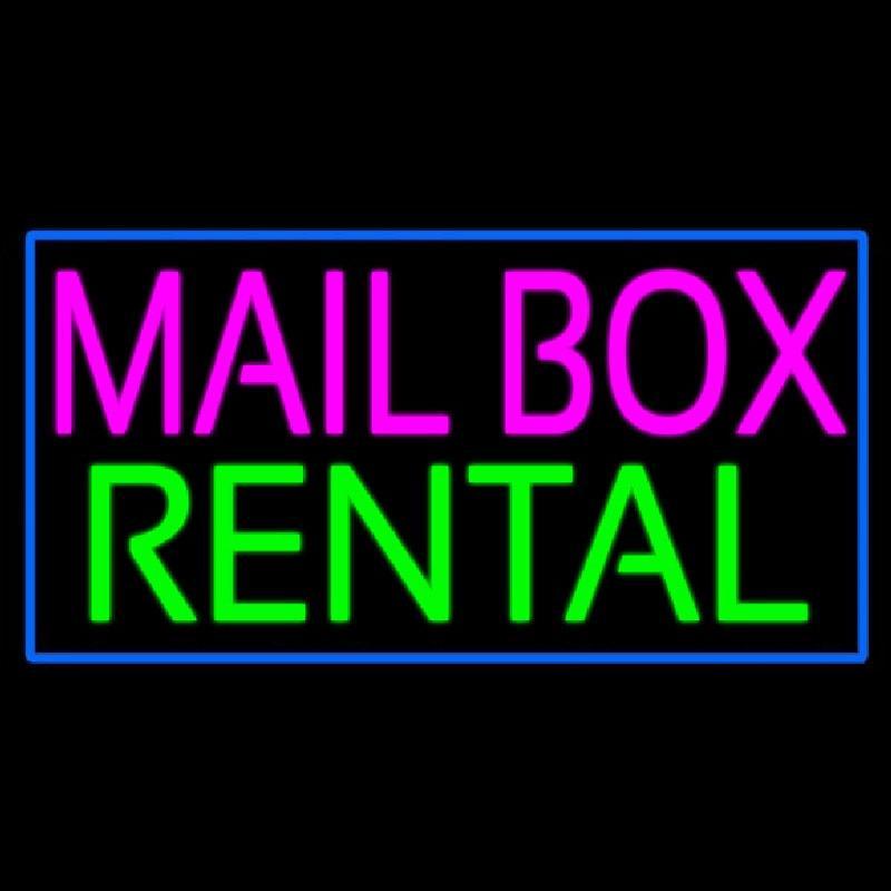 Mailbox Rental Blue Rectangle Handmade Art Neon Sign